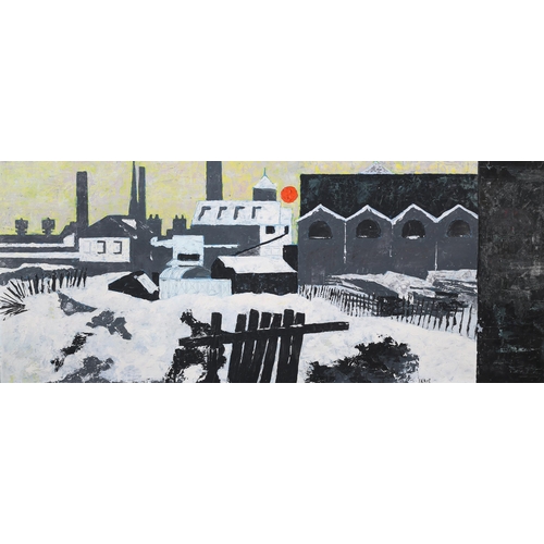 22 - ARR S* K* Ball (20th century), snow covered industrial landscape, oil on board, signed to lower righ... 