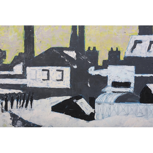 22 - ARR S* K* Ball (20th century), snow covered industrial landscape, oil on board, signed to lower righ... 