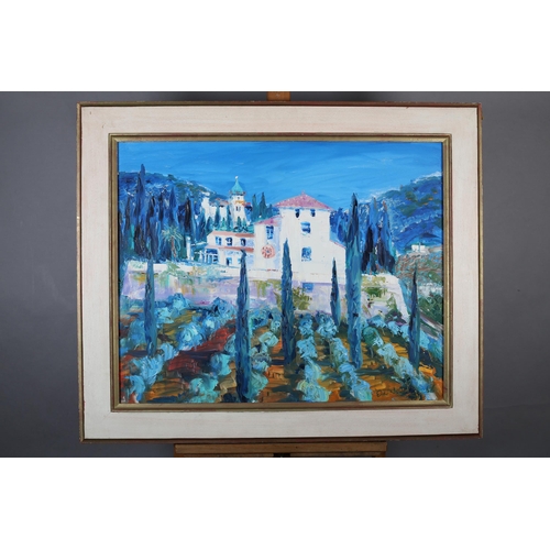 46 - ARR Ewa Jablonski (Polish, 20th century), Tuscan villa and vineyard, oil on canvas, signed to lower ... 