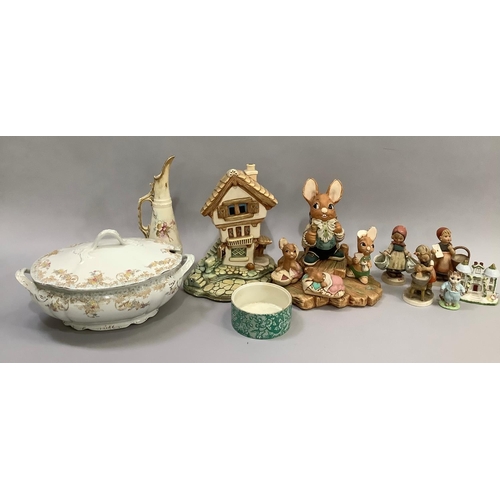 149 - Pendelfin house and four figures, Staffordshire pastille burner, three West German Hummel figures an... 