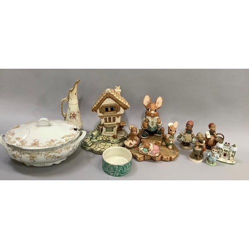 149 - Pendelfin house and four figures, Staffordshire pastille burner, three West German Hummel figures an... 