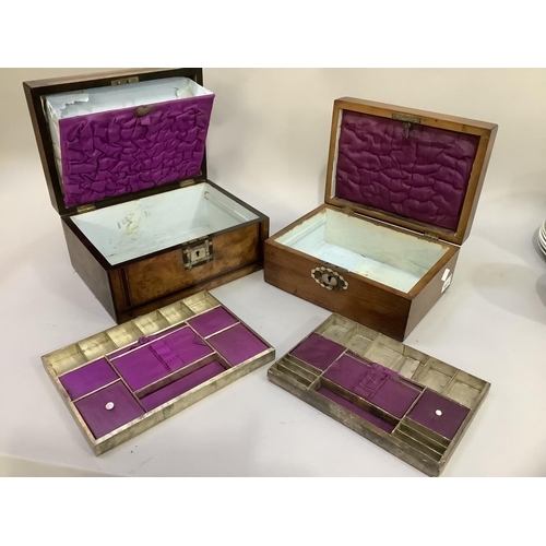 198B - A Victorian figured walnut and ebony banded work box inlaid with a mother-of-pearl cartouche and esc... 