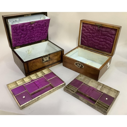 198B - A Victorian figured walnut and ebony banded work box inlaid with a mother-of-pearl cartouche and esc... 