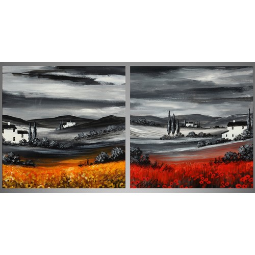 81 - ARR Digby Page (b.1945), Shadows Over Red and Fields of Gold, a pair, acrylic on board, signed, titl... 