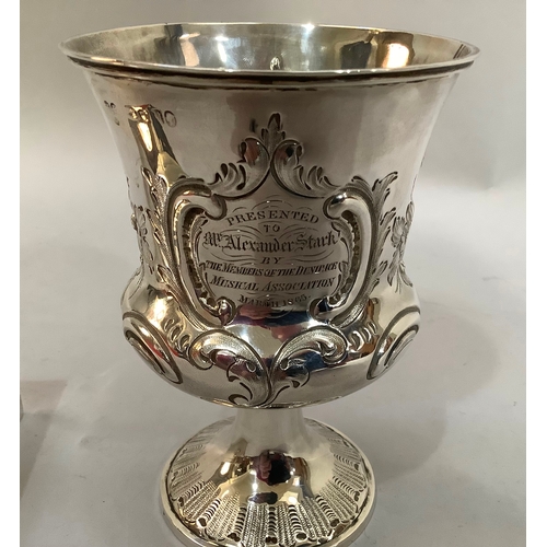 291 - A Victorian silver goblet, London 1855 for William Robert Smily, baluster bell like form, foliate ch... 