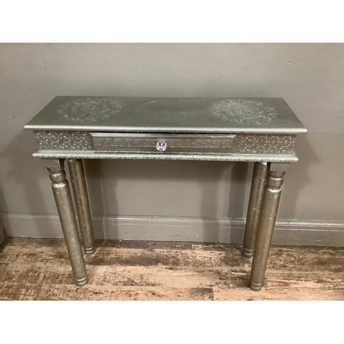 118 - A gilt metal console table, moulded with Middle Eastern style moulding, 90cm wide