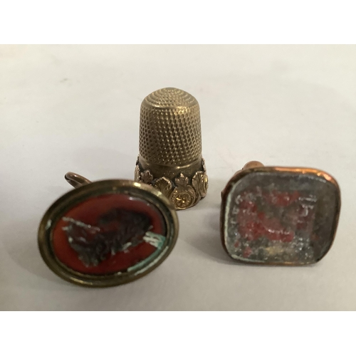 377 - Two George III seal fobs both with paste intaglios (one at fault) together with early 19th century F... 