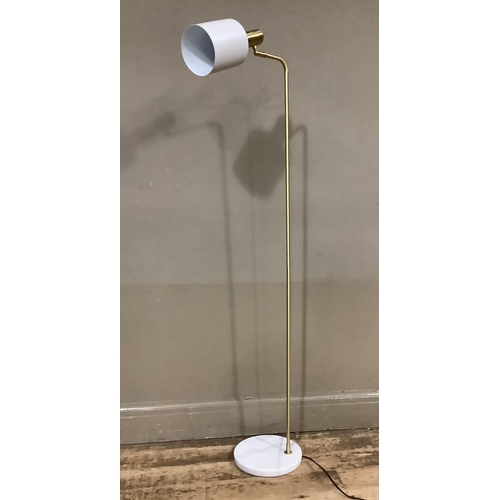 243 - A modern standard lamp with pale grey cylindrical shade on a gilt stand and marble circular base