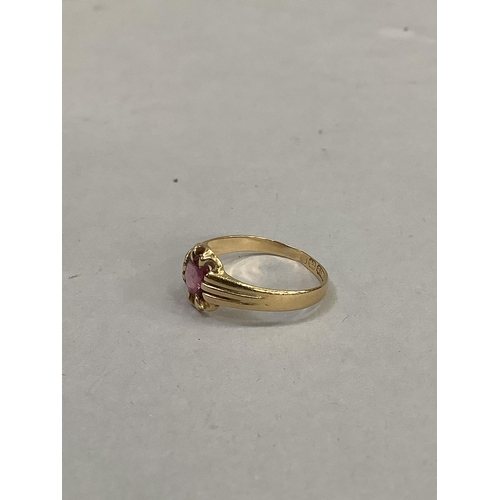 341 - A Victorian single stone ruby ring in 18ct gold, the cushion shaped facetted stone claw set, approxi... 