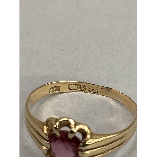 341 - A Victorian single stone ruby ring in 18ct gold, the cushion shaped facetted stone claw set, approxi... 