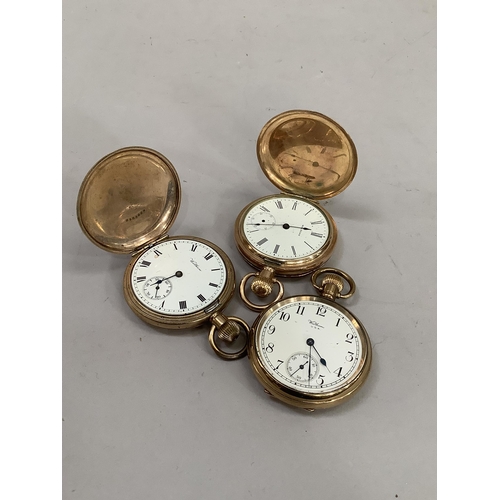 358 - An early 20th century pocket watches all by Waltham, all in rolled gold cases including two hunting ... 