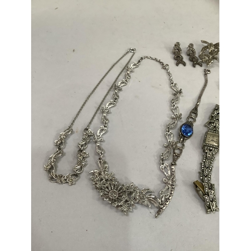 370 - A collection of mid to late 20th century marcasite set jewellery in silver and white base metal incl... 