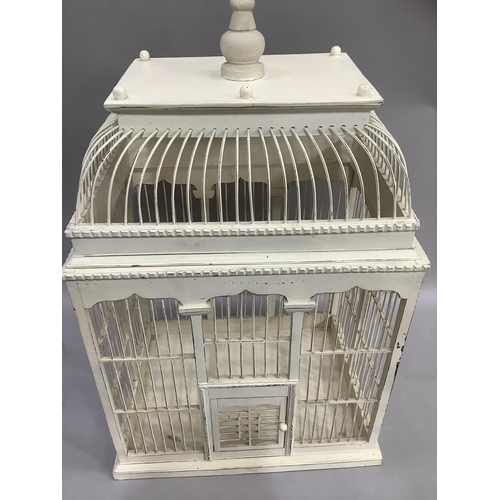 244 - A cream painted ornamental birdcage with pagoda top, 45cm wide, 70cm high, 36cm deep