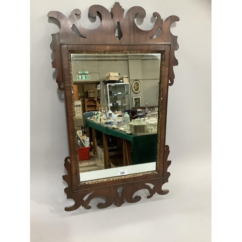 249 - A mid 18th century style mahogany wall mirror with gilt slip and fret cut cresting and apron, early ... 