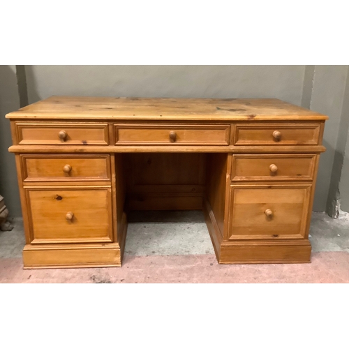 388 - A pine twin pedestal desk