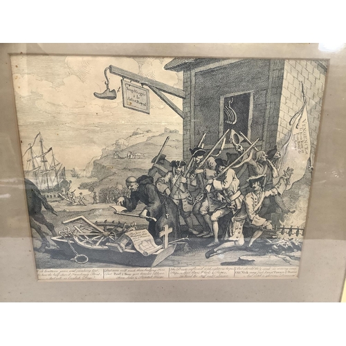 385 - After William Hogarth (British 1697-1764) The Invasion plate 1: France, etching in mahogany frame, 3... 