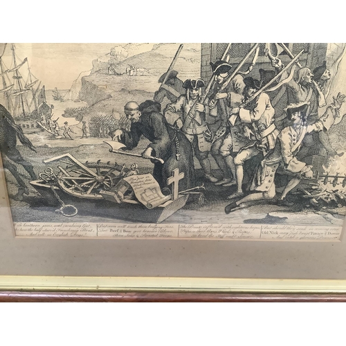 385 - After William Hogarth (British 1697-1764) The Invasion plate 1: France, etching in mahogany frame, 3... 