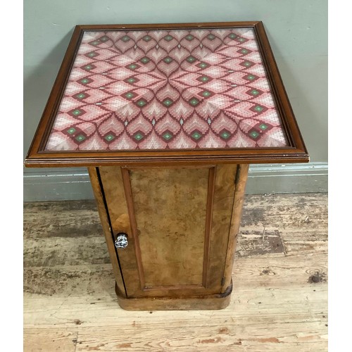 231 - Walnut pot cupboard the top having a framed fire screen