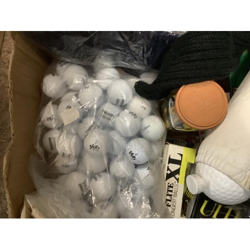 100 - A large quantity of golf balls, golfing flask, golf towels etc.