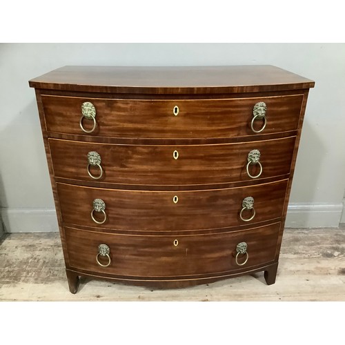 443 - A early 19th century mahogany bow front chest of drawers with boxwood stringing, four graduated draw... 