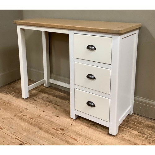 126 - A modern grey desk with three short drawers with hardwood top, 107cm wide