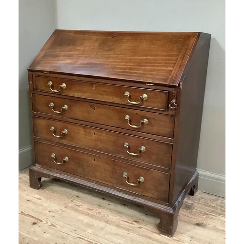 416 - A mahogany bureau in the Georgian style having a fall front with interior fitted with small drawers ... 