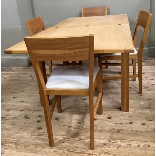 430 - A Laura Ashley pale oak draw leaf dining table and four bar back chairs with oatmeal upholstered sea... 