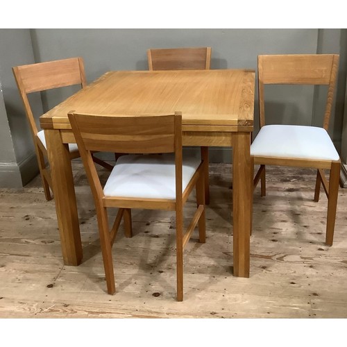 430 - A Laura Ashley pale oak draw leaf dining table and four bar back chairs with oatmeal upholstered sea... 