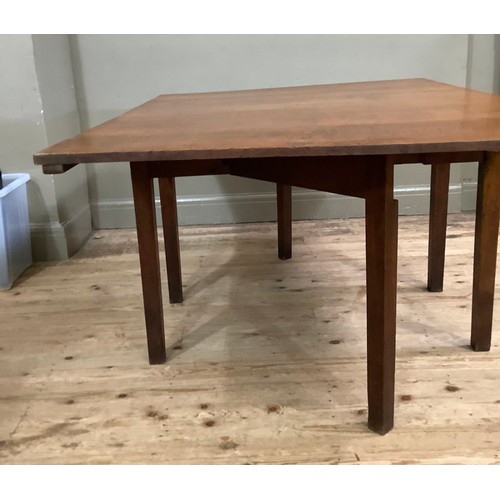 449 - An oak Pembroke dining table having rectangular drop leaves on square framing, 112cm wide