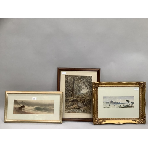 191 - E E Earp, Dhows on The Nile, watercolour, signed to lower left, 10.5cm x 29cm together with G. Morri... 