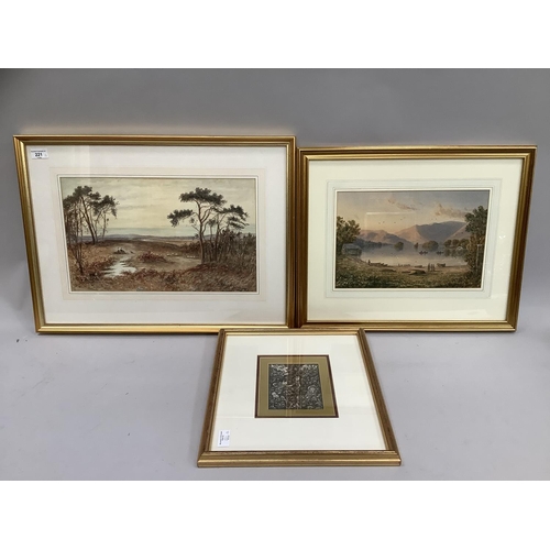 221 - E Adams, 19th/20th century, landscape with shepherd, companion and sheep, watercolour, signed to low... 