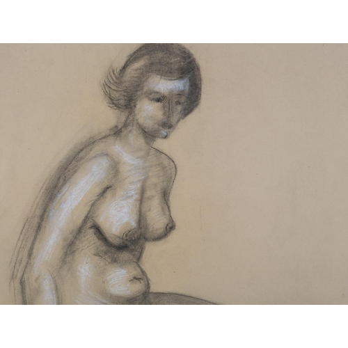 142 - ARR Druie Bowett (1924-1998), study of a female nude, sitting, charcoal with white, signed and dated... 