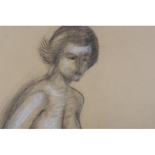 142 - ARR Druie Bowett (1924-1998), study of a female nude, sitting, charcoal with white, signed and dated... 