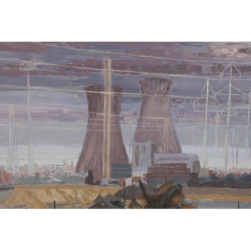 144 - ARR Druie Bowett (1924-1998), Drax Power Station, landscape with cooling towers, oil  on canvas, sig... 