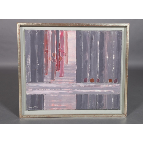 150 - ARR Druie Bowett (1924-1998), Bleo 1970, verticals in mauve, oil on canvas, incised, signed and date... 