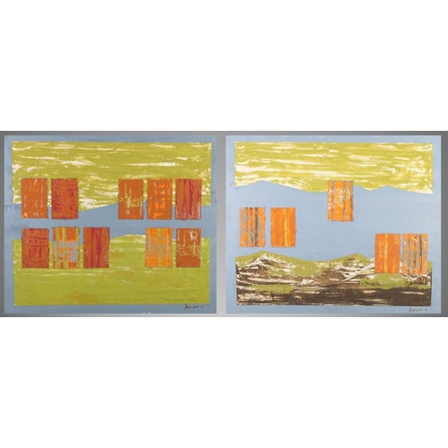 152 - ARR Druie Bowett (1924-1998), Abstract landscapes with vertical, mixed media, paper laid onto card, ... 