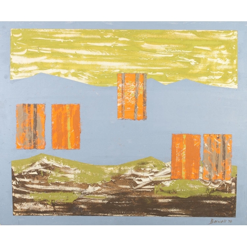 152 - ARR Druie Bowett (1924-1998), Abstract landscapes with vertical, mixed media, paper laid onto card, ... 