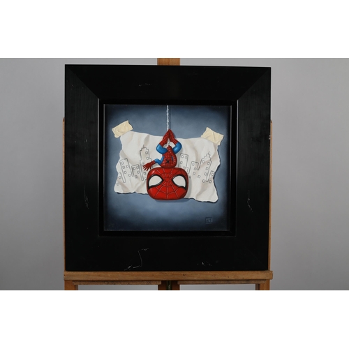 125 - ARR Nigel Humphries (Contemporary), Spider Man - 'Spidey Says Hi', oil on canvas, initialled to lowe... 