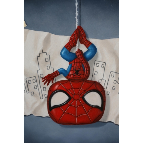 125 - ARR Nigel Humphries (Contemporary), Spider Man - 'Spidey Says Hi', oil on canvas, initialled to lowe... 