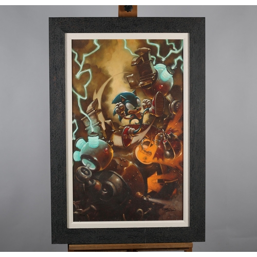 126 - ARR Craig Davison (b1965), Sonic The Hedgehog -'Not The Boss Of Me', canvas giclée on board, numbere... 