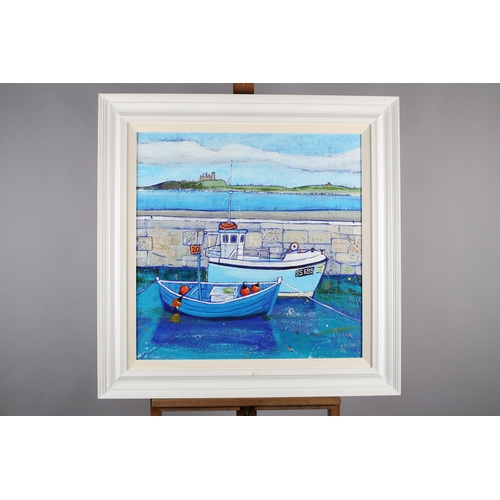 47 - ARR Joanne Wishart (Contemporary), Harbour scene with moored fishing boats, Northumberland, mixed me... 