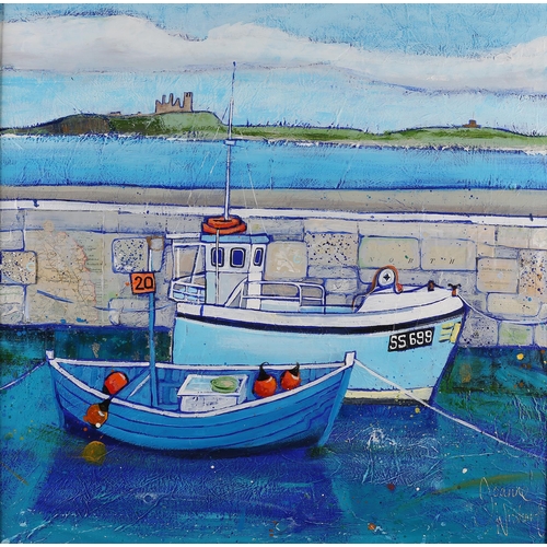 47 - ARR Joanne Wishart (Contemporary), Harbour scene with moored fishing boats, Northumberland, mixed me... 