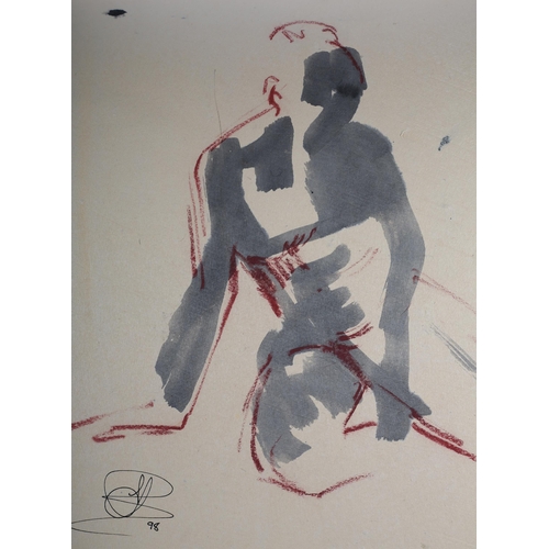 51 - ARR E Bissett (20th/21st century), Nude studies, colour wash, crayon and charcoal, brush and stick d... 