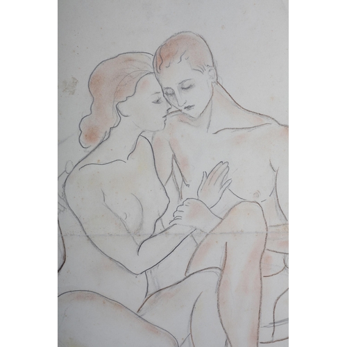 8 - Marevna - Marie Vorobieff Marvena (Russian 1892-1984), Nude male and female embracing, pencil and cr... 