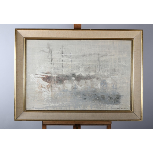 91 - ARR Gerald Parkinson (b.1926), River Mist II 1959, yachts at anchor, oil on canvas, signed and dated... 