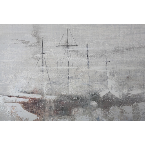 91 - ARR Gerald Parkinson (b.1926), River Mist II 1959, yachts at anchor, oil on canvas, signed and dated... 