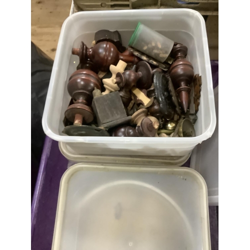 109 - A large quantity of re-purposed 19th and 20th century clock parts including weights, key, case parts... 