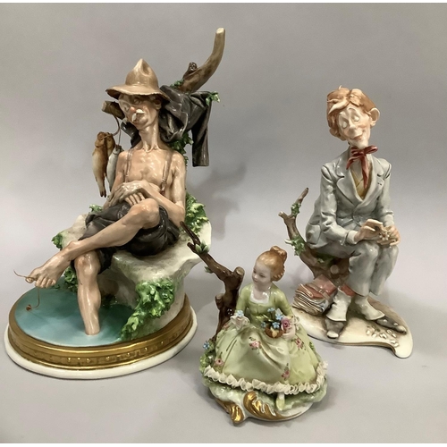 15 - Capodimonte figure, 'First Love' signed Gelle for Guiseppe Cappe together with another of a fisherma... 