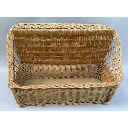 45 - A child's wicker seat with box base, 80cm wide together with a Fortnum and Mason wicker picnic hampe... 