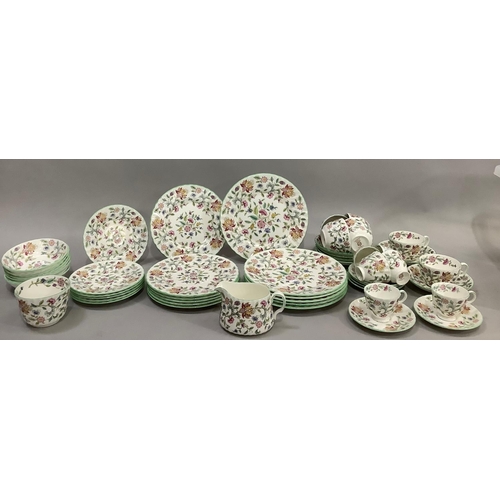 221 - A Minton Haddon Hall china service comprising six dinner plates, six side plates, six tea plates, si... 